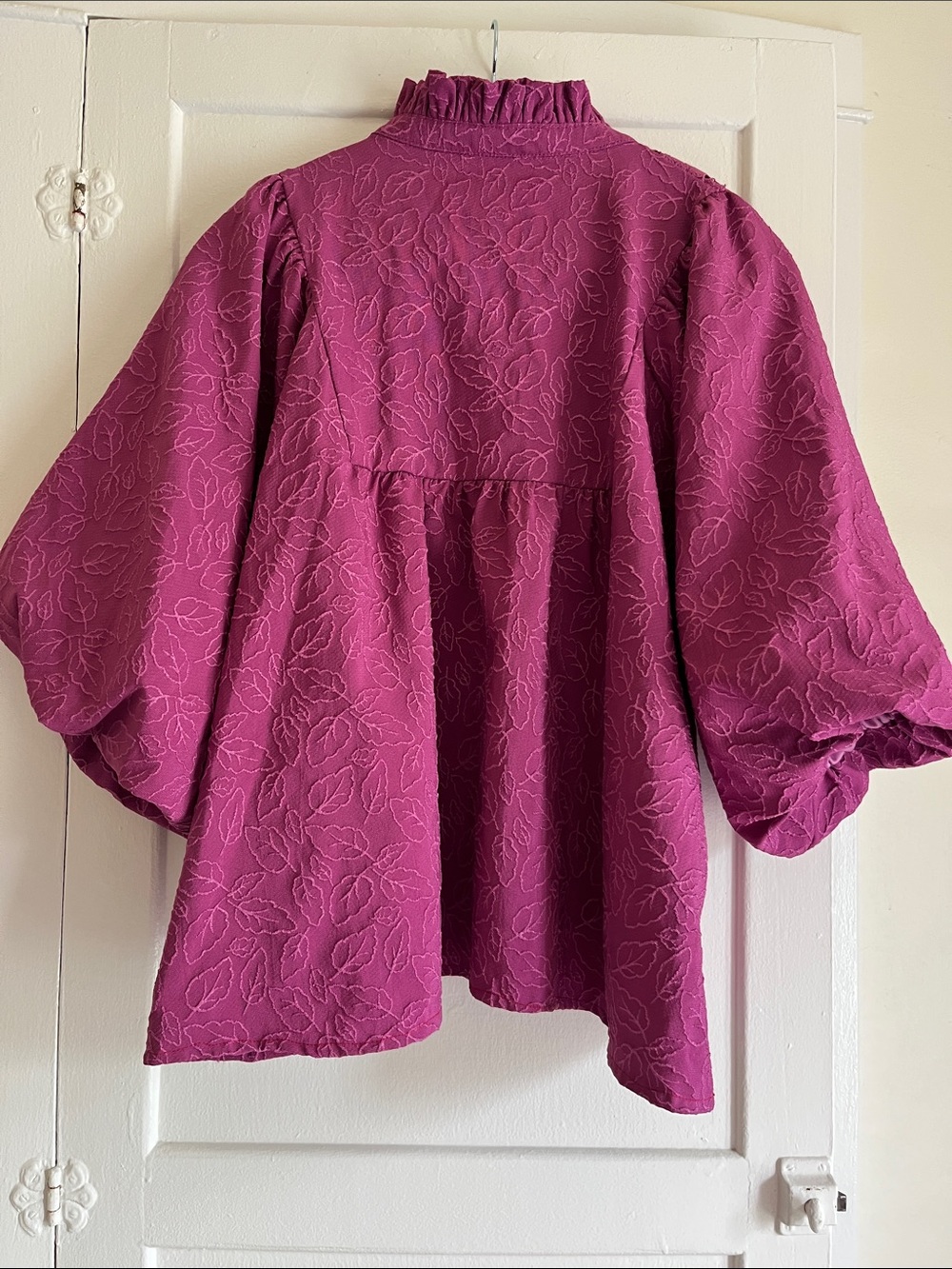 Umgee Purple Floral Lace-Trim Puff Sleeve Top - Picture 3 of 4